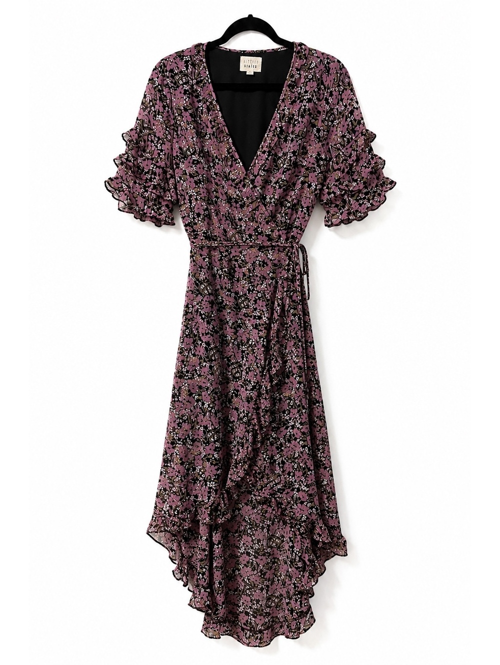Lost + Wander Floral Wrap Maxi Dress Pink Purple Ruffle Sleeve Women’s M